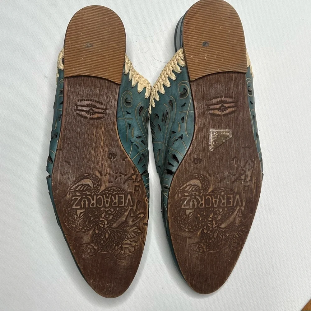 Sundance Vera Cruz Olivetta leather teal mules - Picture 9 of 9